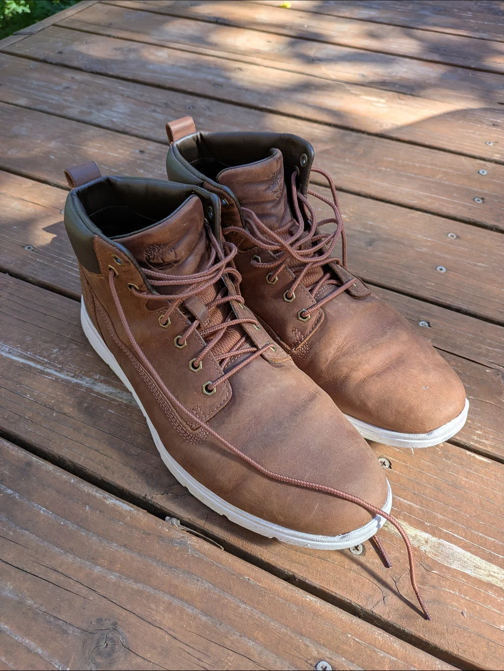 Timberland Brown Leather Lace-Up Casual Boots with White Sole